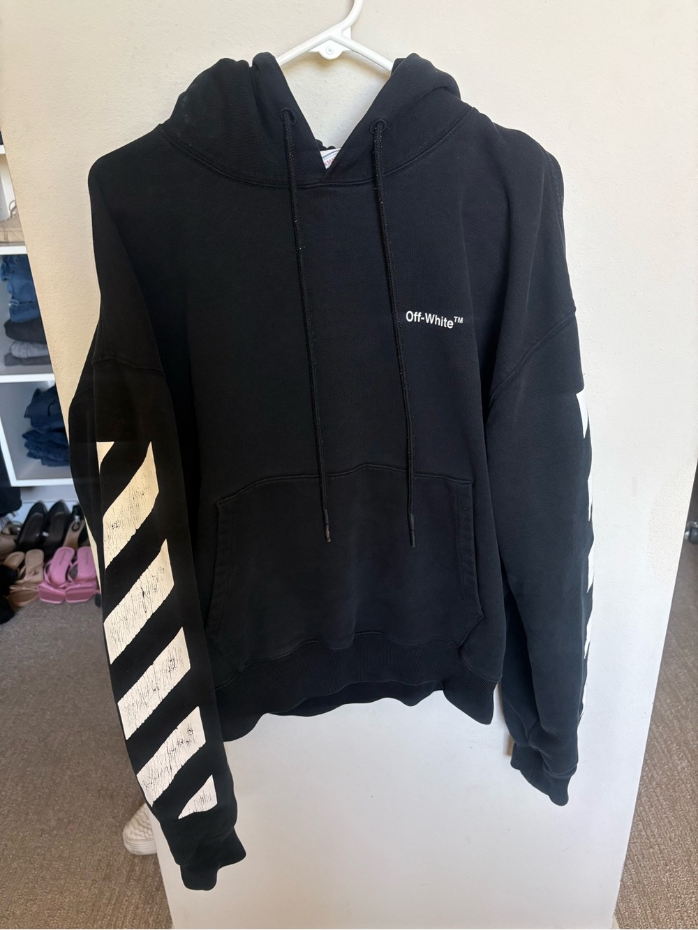 Off-White Black Hoodie with Blue Label Graphics